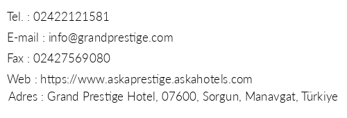 Grand Prestige Hotel telefon numaralar, faks, e-mail, posta adresi ve iletiim bilgileri